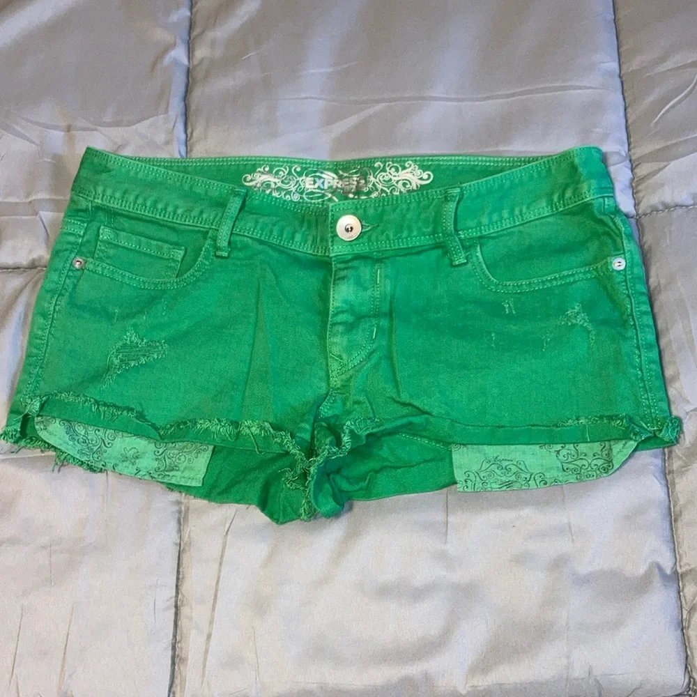 Express Green Denim Shorts